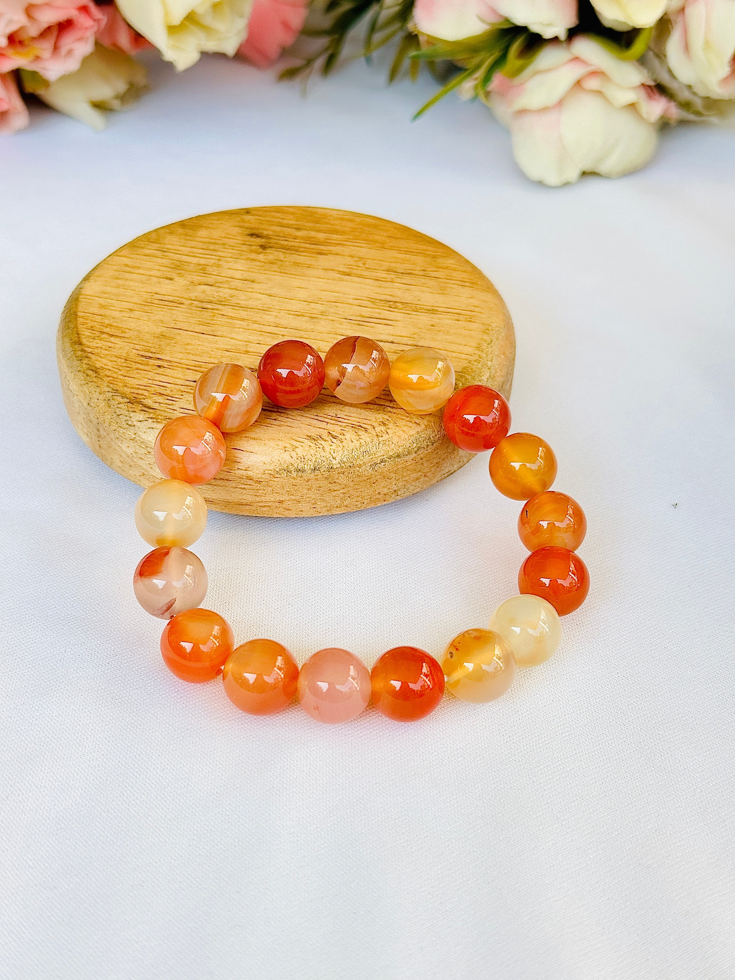 Helps Purify Blood, Lungs, Liver and Heart: Carnelian Bracelet - Abhimantrit & Certified